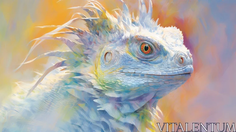 White Iguana Painting on Colorful Background AI Image