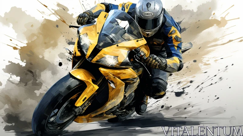 Yellow Sport Motorcycle Rider in Racing Gear AI Image