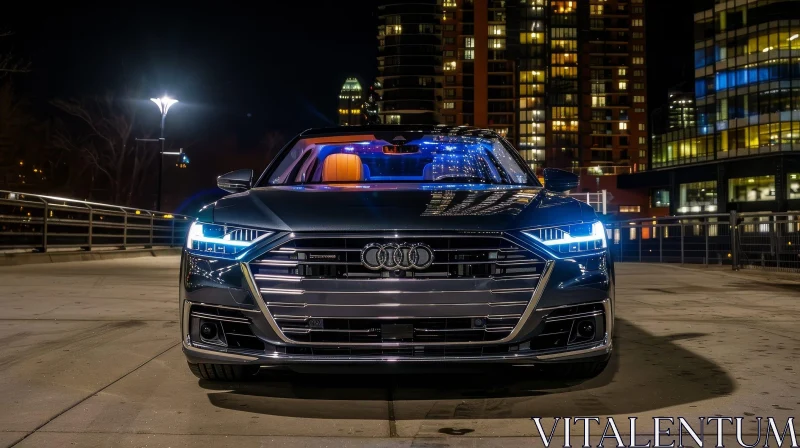 Dark Blue Audi A8 City Night Scene AI Image