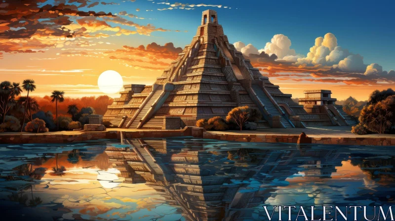Enigmatic Mayan Pyramid in Realistic Digital Art AI Image