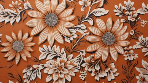 Floral Pattern Ceramic Tile on Dark Orange Background