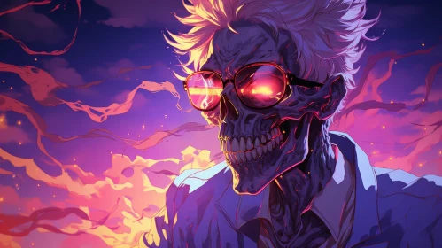 Glowing Skull with Glasses Digital Painting