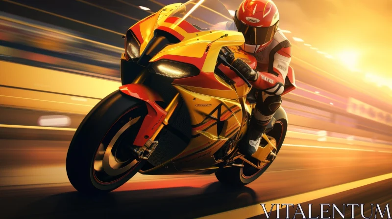 Man Riding Yellow and Red Sport Motorcycle | Speed and Action AI Image
