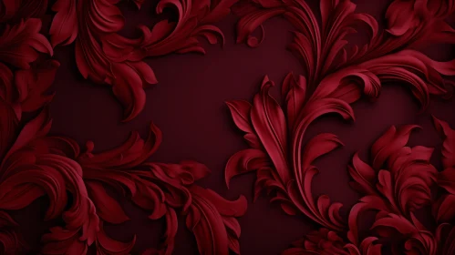 Seamless Red Leaves and Vines Pattern on Dark Background
