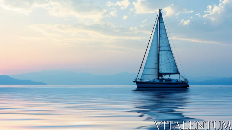Tranquil Sailboat Seascape at Sunrise AI Image