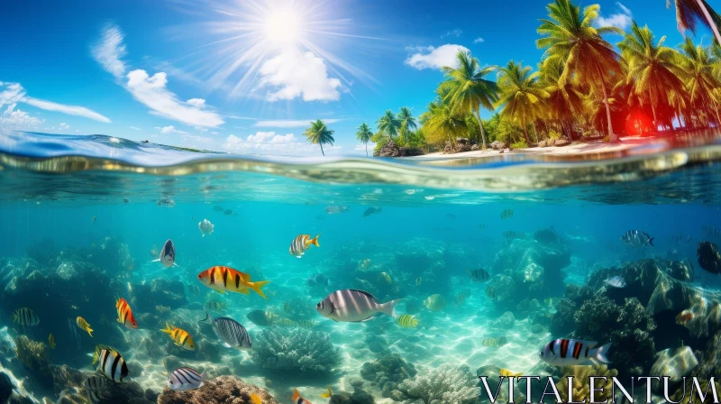 Tropical Beach Over-Under Photo in Caribbean Sea AI Image