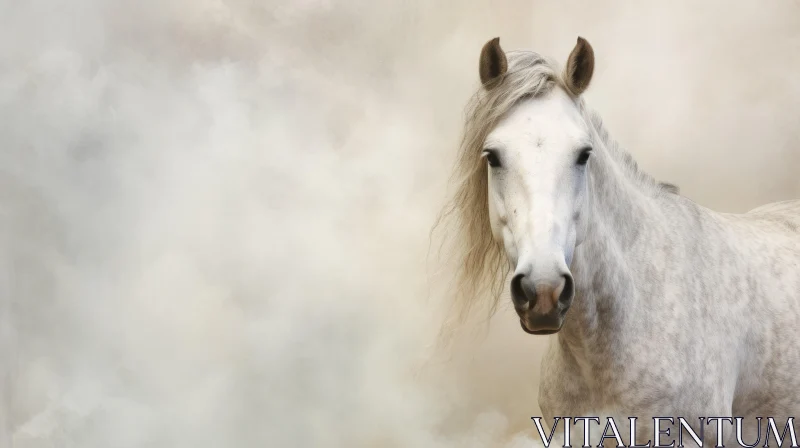 White Horse Portrait in Dusty Atmosphere AI Image