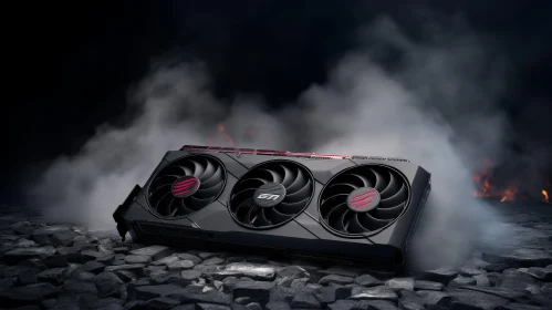 Black and Red Graphics Card Product Shot with Three Fans
