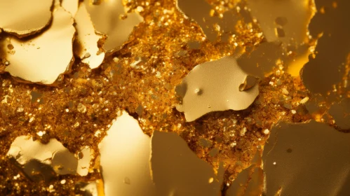 Detailed Close-Up of Cracked Gold Nugget on Dark Textured Background