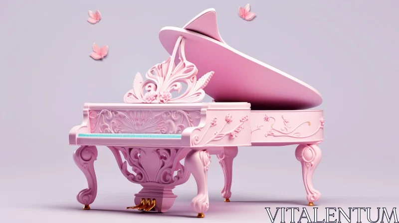 AI ART Elegant Pink Grand Piano with Butterfly Decoration