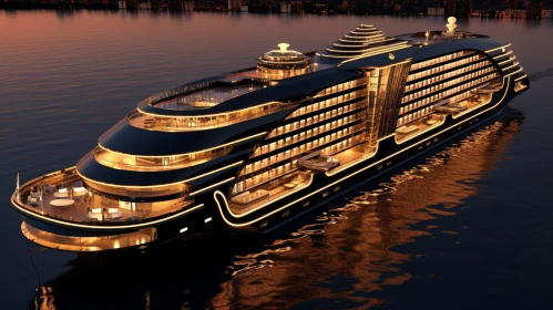 Luxurious Cruise Ship Sailing at Night