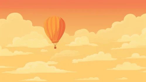 Orange Hot Air Balloon Cartoon in Sky with Clouds