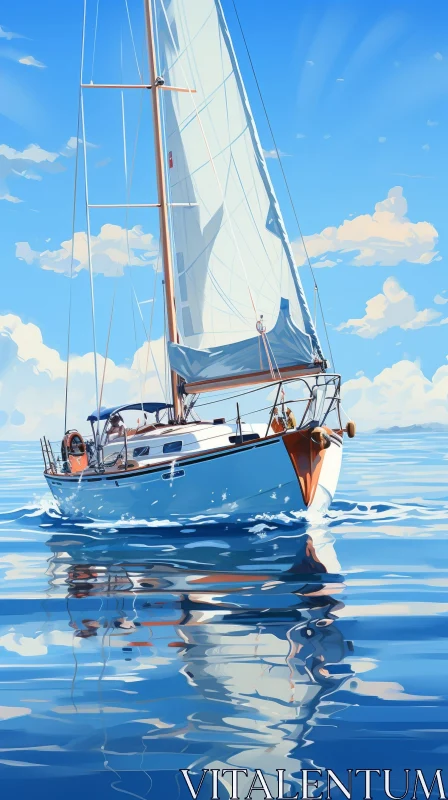 AI ART Sailboat on Blue Sea - Realistic Digital Painting