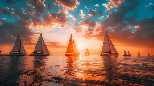 Sailing Yachts Regatta at Sunset