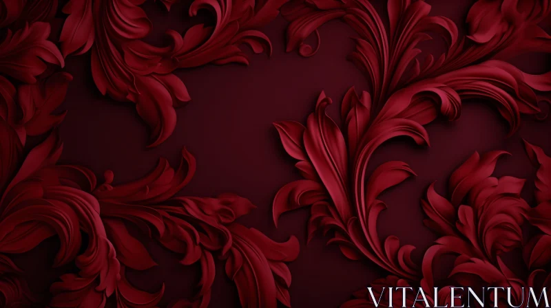 Seamless Red Leaves and Vines Pattern on Dark Background AI Image