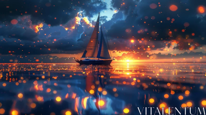 Tranquil Sailboat Sunset Seascape AI Image