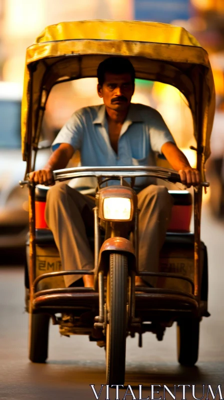Cycle Rickshaw on Busy Street in India AI Image