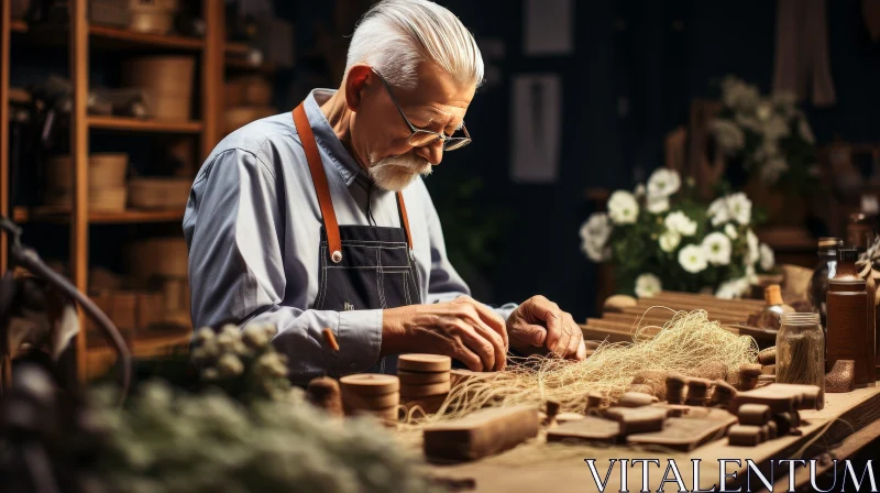 Elderly Man Working in Workshop AI Image