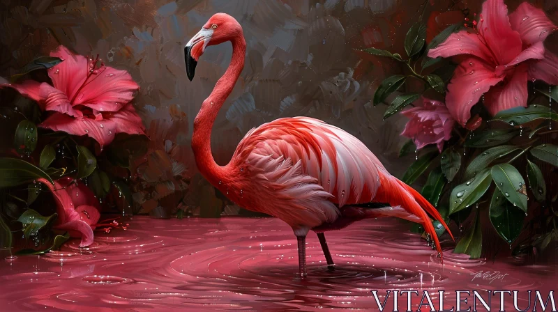 AI ART Pink Flamingo in Nature Painting