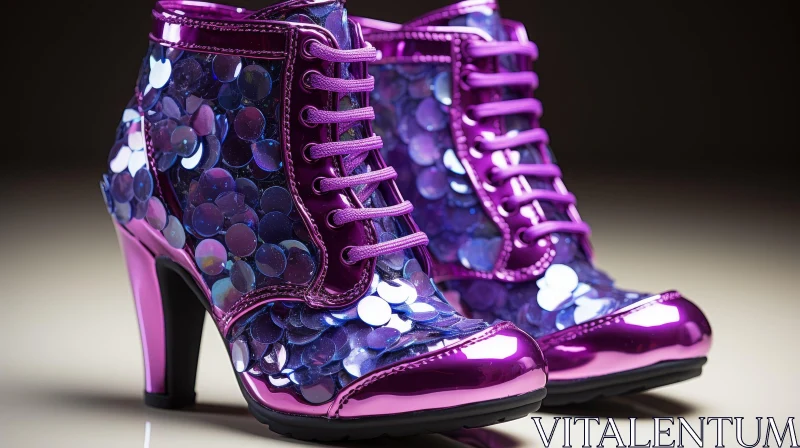 Purple Sparkly High Heel Boots on Purple Background AI Image