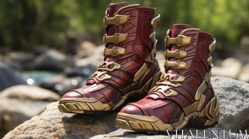 AI ART Red and Gold Metallic Boots: Luxury Fashion Statement