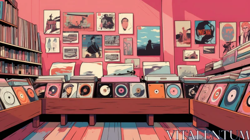 Charming Cartoon Illustration of a Record Store AI Image