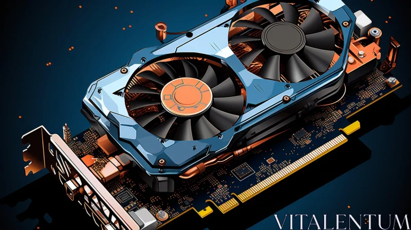 Detailed Blue and Orange Graphics Card with Fans AI Image