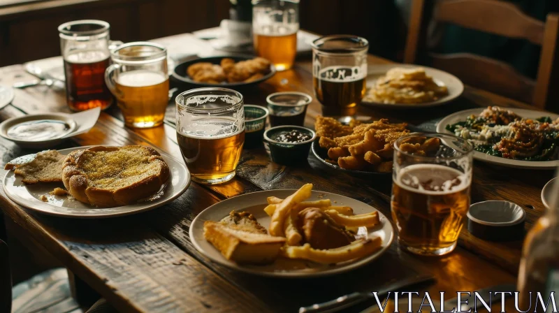 Feast of Food and Drinks on Wooden Table - Celebration Scene AI Image