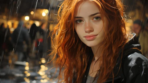 Rainy Portrait: Young Woman with Red Hair