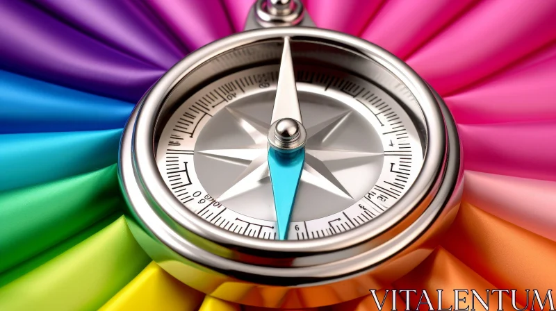 Silver Compass on Rainbow Background AI Image