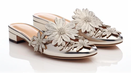 Silver Leather Mules with Floral Embroidery - Elegant Footwear