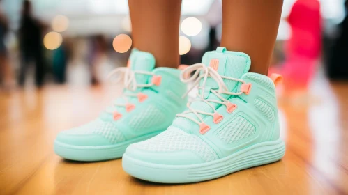 Stylish Mint Green Sneakers with Pink Laces