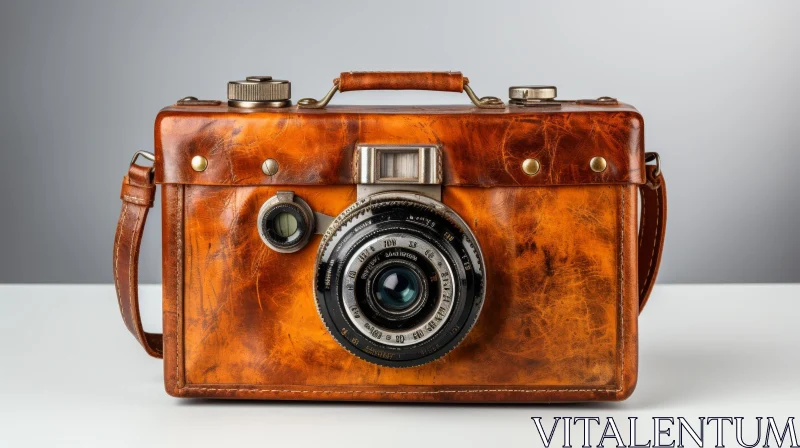 Vintage Camera in Brown Leather Case AI Image