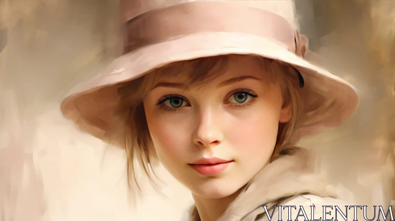 Young Woman Portrait with Pink Hat AI Image