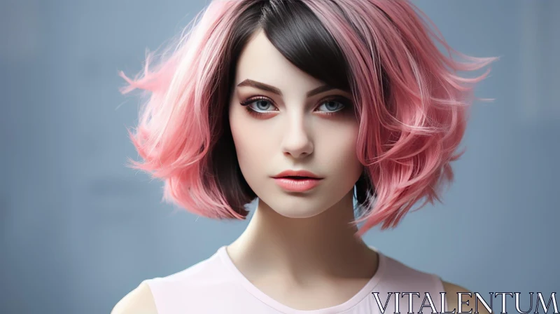 AI ART Young Woman with Pink and Black Hair in Close-up Portrait