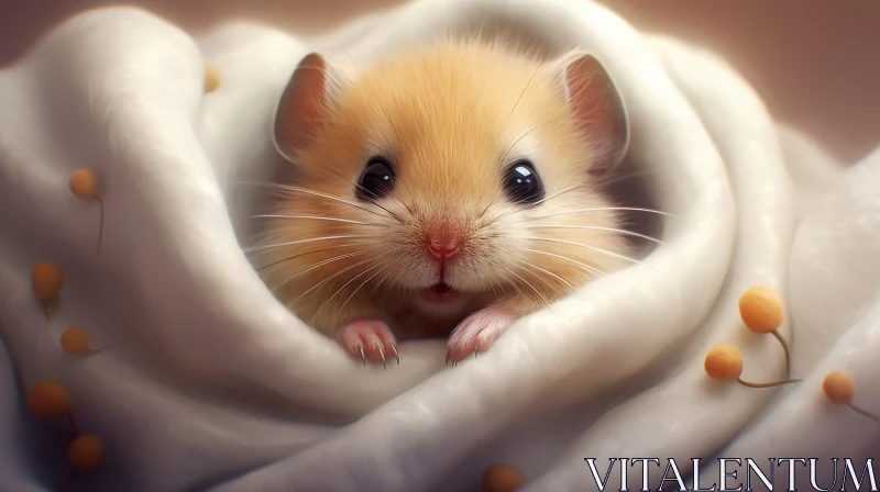 AI ART Adorable Mouse in White Blanket - Curious and Cozy