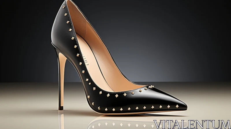 Elegant Black High Heel with Gold Studs AI Image