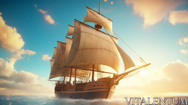 Majestic Tall Ship Sailing Digital Painting AI Image