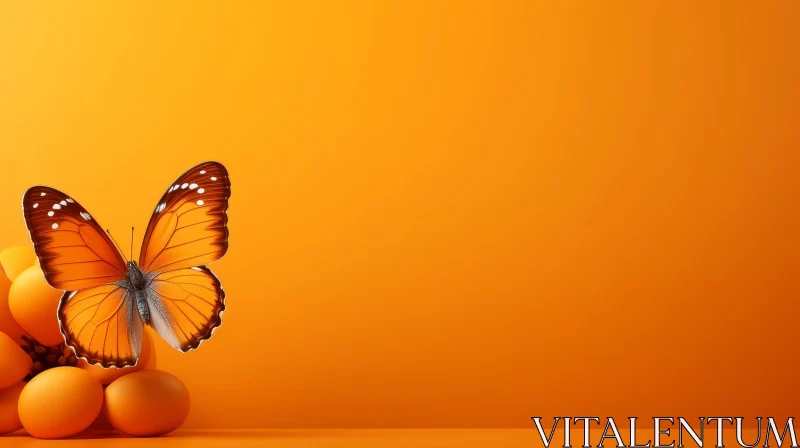 Orange Butterfly on Eggs 3D Rendering AI Image