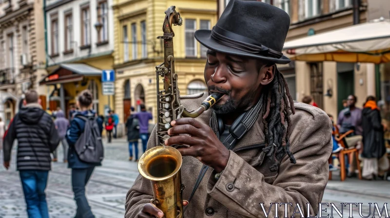 Street Musician Playing Saxophone AI Image