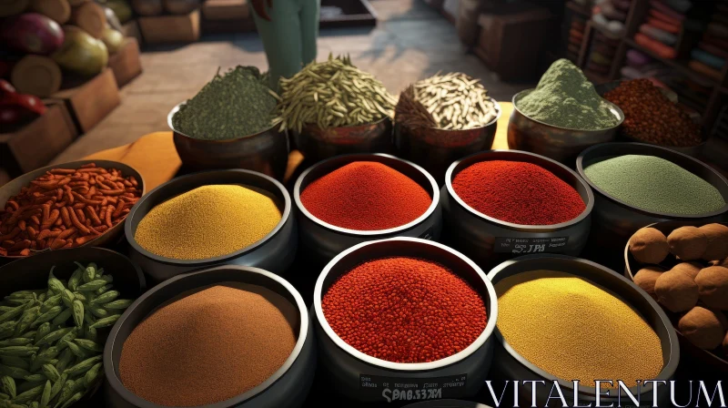 Variety of Spices in Market - Close-Up Image AI Image