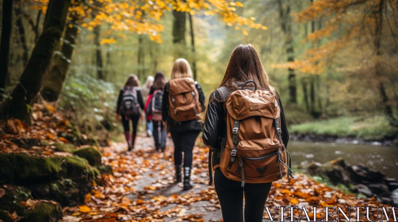 Women Hiking Adventure in Woods AI Image