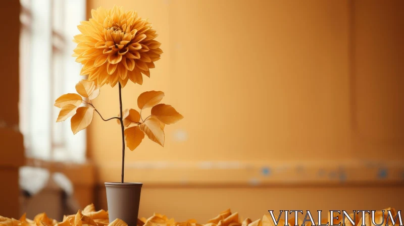 Yellow Dahlia Flower in Gray Vase Still Life AI Image