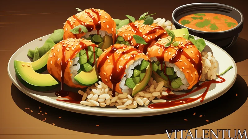 AI ART Delicious Sushi Plate with Avocado and Cucumber
