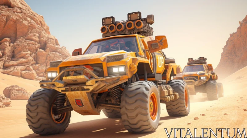 AI ART Desert Monster Trucks - Post-apocalyptic Adventure