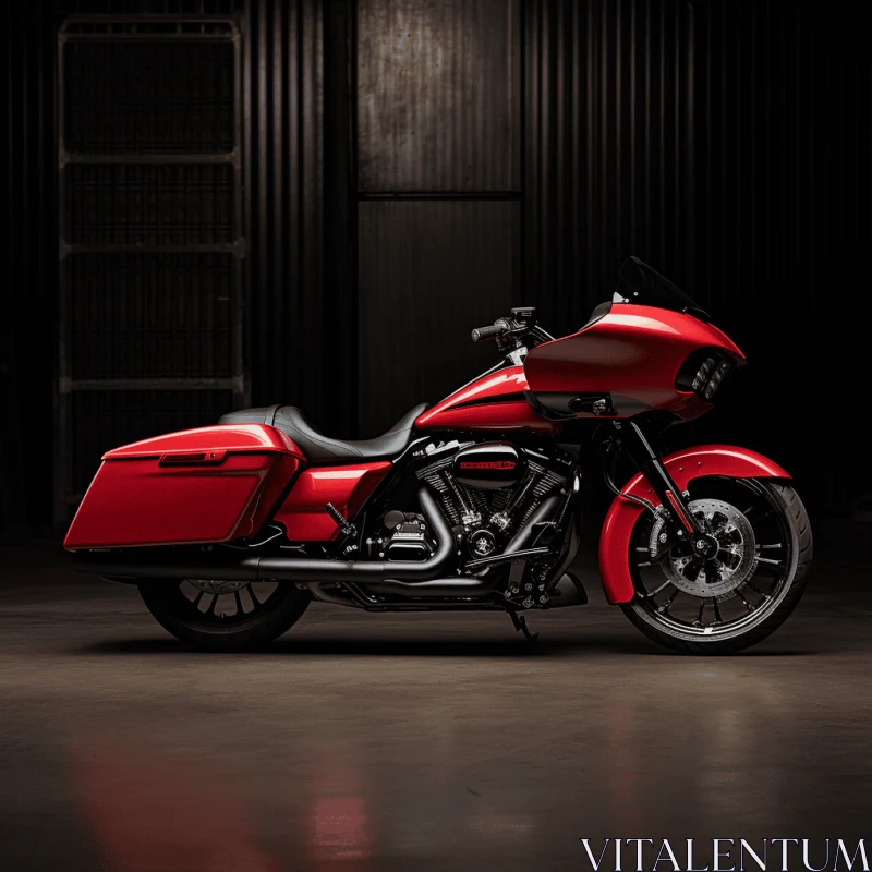 Red Harley Davidson Road Glide Motorcycle in a Dark Room | Dynamic Lines and Bold Colors AI Image
