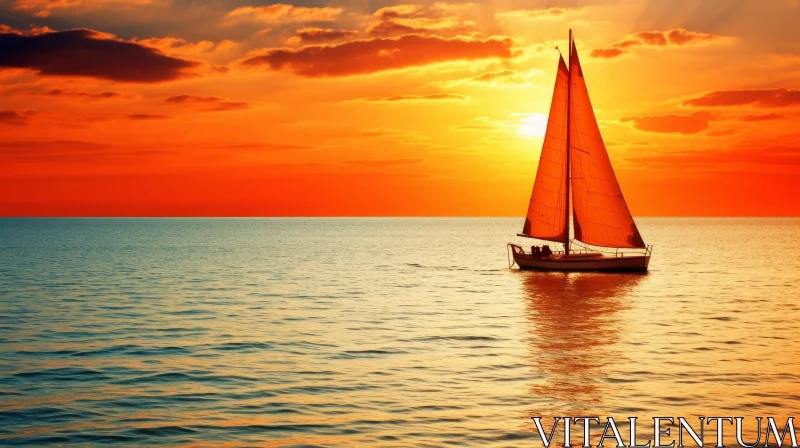 Sailboat Sunset Seascape AI Image