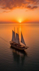 Tranquil Sunset Ocean Sailboat Scene