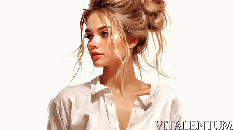 Young Woman Portrait Painting | Serene Expression AI Image