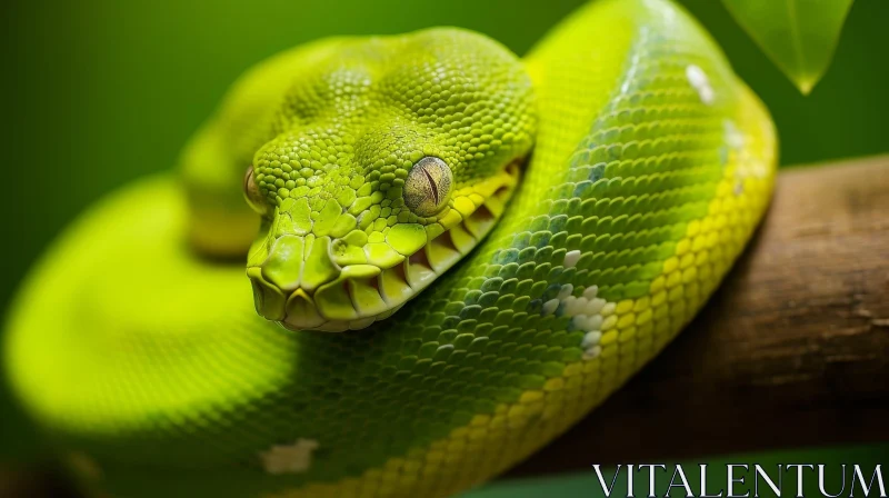 Close-Up Green Snake on Branch AI Image